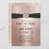 Luxuriöse Rose Gold Blume Black Ribbon Baby Dusche Einladung (Vorne/Hinten)