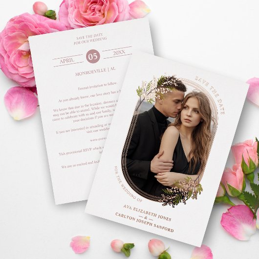 Luxuriöse Rose Gold Branches Blätter Oval Frame Fo Folieneinladung