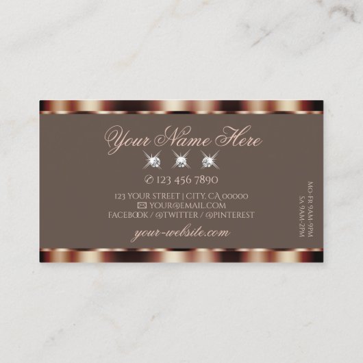 Luxuriöse Rose Gold Brown Sparkle Diamonds Glamour Visitenkarte (Rückseite)