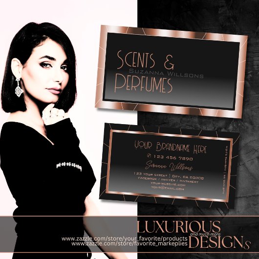 Luxuriöse Rose Gold Chic Black Gradient Glamour Visitenkarte