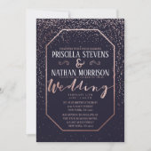Luxuriöse Rose Gold Confetti Navy Blue Wedding Einladung (Vorderseite)