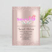 Luxuriöse Rose Gold Glitzer Aquarell Blume 16 Einladung (Stehend Vorderseite)