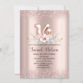 Luxuriöse Rose Gold Glitzer Aquarell Blume 18 Einladung (Vorderseite)