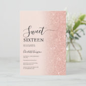 Luxuriöse Rose Gold Glitzer Blush Pink Sweet 16 Einladung (Stehend Vorderseite)