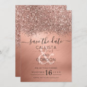 Luxuriöse Rose Gold Glitzer Confetti Metallic Wedd Save The Date (Vorne/Hinten)