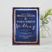 Luxuriöse Rose Gold Glitzer Dust Navy Blue Wedding Einladung (Stehend Vorderseite)