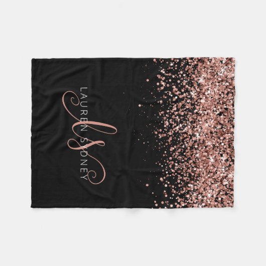 Luxuriöse Rose Gold Glitzer Elegantes Monogramm Fleecedecke (Vorderseite (Horizontal))