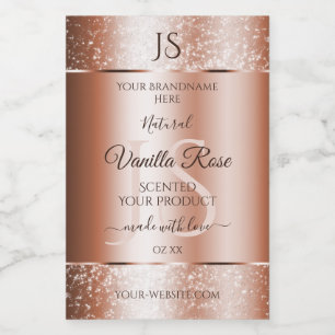 Luxuriöse Rose Gold Glitzer Initials Produktmarken Lebensmitteletikett