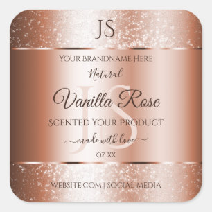 Luxuriöse Rose Gold Glitzer Initials Produktmarken Quadratischer Aufkleber