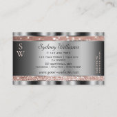 Luxuriöse Rose Gold Glitzer Stars Monogram Silver Visitenkarte (Rückseite)