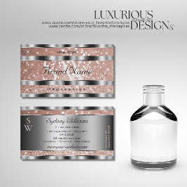 Luxuriöse Rose Gold Glitzer Stars Monogram Silver Visitenkarte