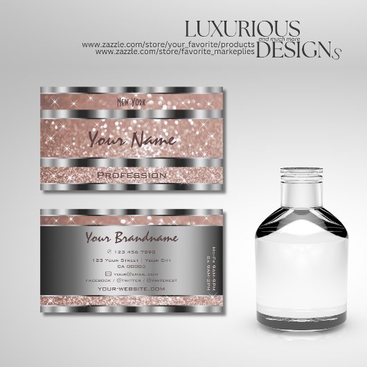 Luxuriöse Rose Gold Glitzer Stars Silberoptik Visitenkarte