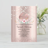 Luxuriöse Rose Gold Glitzer String Lights Blume Einladung (Stehend Vorderseite)