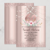 Luxuriöse Rose Gold Glitzer String Lights Blume Einladung (Vorne/Hinten)