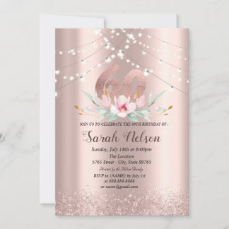 Luxuriöse Rose Gold Glitzer String Lights Blume Einladung