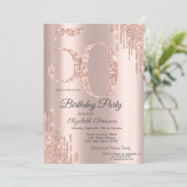 Luxuriöse Rose Gold Glitzer Tropfen 50. Geburtstag Einladung (Stehend Vorderseite)