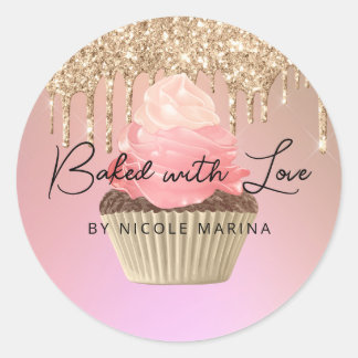 Luxuriöse Rose Gold Glitzer Tropfen Cupcake Bäcker Runder Aufkleber