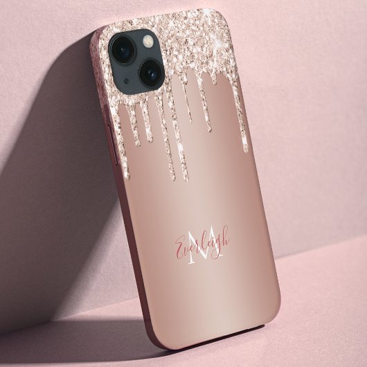 Luxuriöse Rose Gold Glitzer Tropfen mit Name/Monog Case-Mate iPhone Hülle