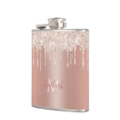Luxuriöse Rose Gold Glitzer Tropfen mit Name/Monog Flachmann (Links)