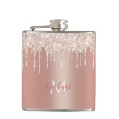 Luxuriöse Rose Gold Glitzer Tropfen mit Name/Monog Flachmann (Vorderseite)