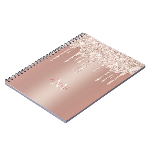 Luxuriöse Rose Gold Glitzer Tropfen mit Name/Monog Notizblock (Linke Seite)