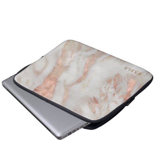 Luxuriöse Rose-Gold-Imitate Marmorstruktur Laptopschutzhülle (Vorne Knopf)