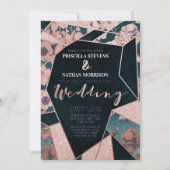 Luxuriöse Rose Gold Künstlerisch Floral Geometric  Einladung (Vorderseite)