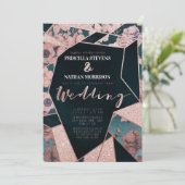Luxuriöse Rose Gold Künstlerisch Floral Geometric  Einladung (Stehend Vorderseite)