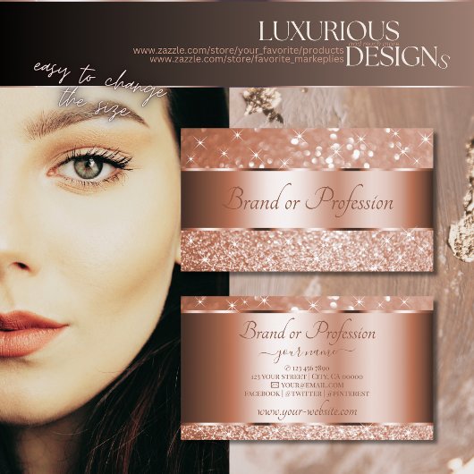 Luxuriöse Rose Gold Leuchtender Glitzer Sparkle St Visitenkarte
