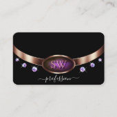 Luxuriöse Rose Gold Lila Black Initials Rhinestone Visitenkarte (Vorderseite)