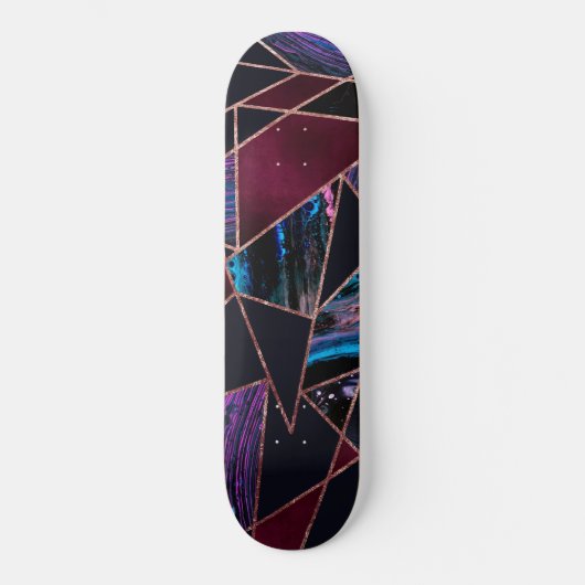 Luxuriöse Rose Gold Liquid Paint Marble Geometric Skateboard (Vorderseite)