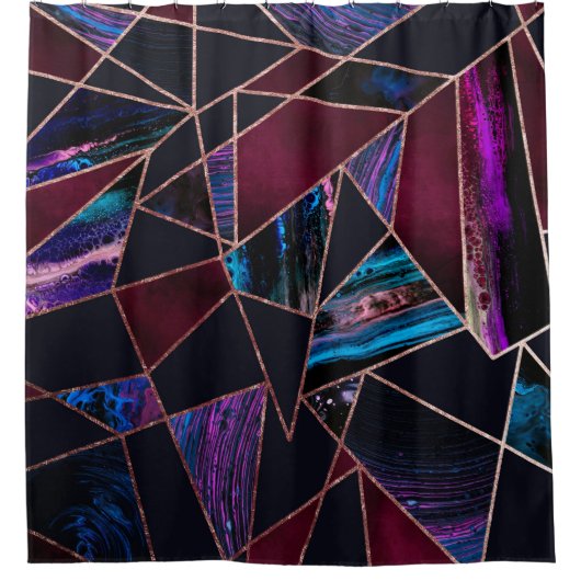 Luxuriöse Rose Gold Liquid Paint Marble Geometrie Duschvorhang (Vorderseite)