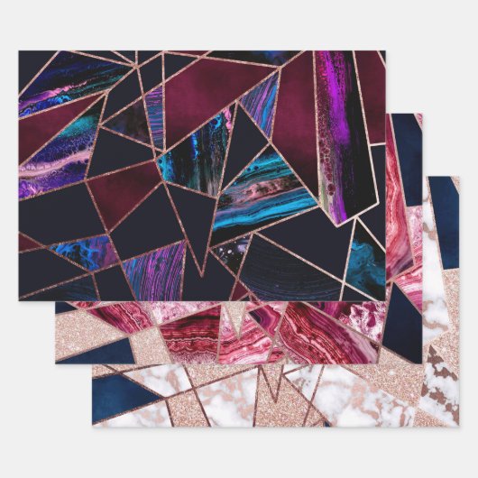 Luxuriöse Rose Gold Liquid Paint Marble Geometrie Geschenkpapier Set (Set)