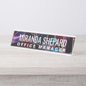 Luxuriöse Rose Gold Liquid Paint Marble Geometrie Schreibtischnamensplakette (Vorderseite )