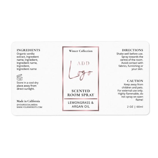 Luxuriöse Rose-Gold-Logo-Room-Sprach-Flaschenetike (Vorne)