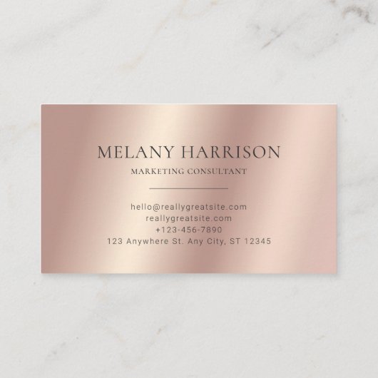 Luxuriöse Rose Gold Metallic Foil Elegante Visitenkarte (Rückseite)