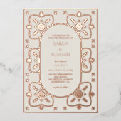 Luxuriöse Rose Gold Mittelmeer Hochzeit Folieneinladung (Vorderseite)