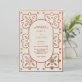 Luxuriöse Rose Gold Mittelmeer Hochzeit Folieneinladung (Stehend vorne)