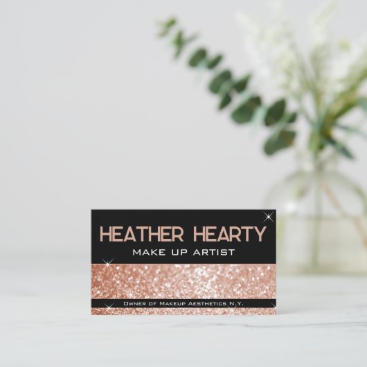 Luxuriöse Rose Gold Peach Pink Glitzer mit QR Code Visitenkarte (Stehend Vorderseite)