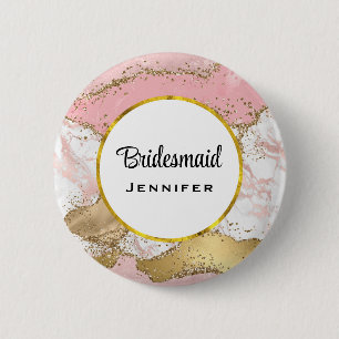 Luxuriöse Rose Gold Pink Marmor Design Bridesmaid Button