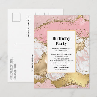 Luxuriöse Rose Gold Pink Marmor Design Geburtstag Einladungspostkarte