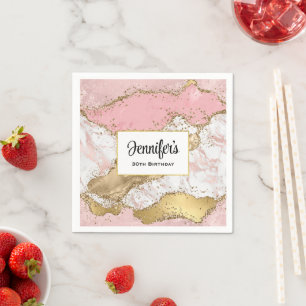 Luxuriöse Rose Gold Pink Marmor Design Geburtstag Serviette