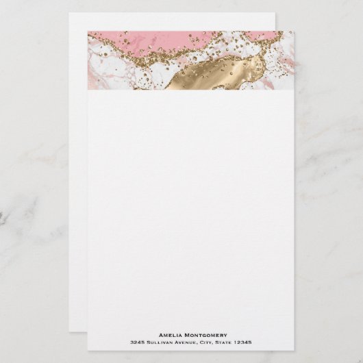 Luxuriöse Rose Gold Pink Marmordesign Briefpapier (Vorne/Hinten)