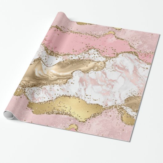 Luxuriöse Rose Gold Pink Marmordesign Geschenkpapier (Ungerollt)