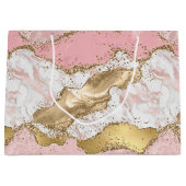 Luxuriöse Rose Gold Pink Marmordesign Große Geschenktüte (Vorderseite)