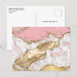 Luxuriöse Rose Gold Pink Marmordesign Postkarte