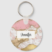 Luxuriöse Rose Gold Pink Marmordesign Schlüsselanhänger (Vorderseite)
