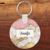 Luxuriöse Rose Gold Pink Marmordesign Schlüsselanhänger (Rückseite)