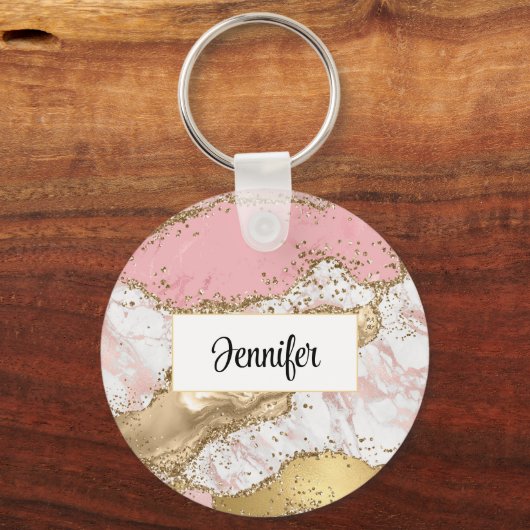 Luxuriöse Rose Gold Pink Marmordesign Schlüsselanhänger (Vorderseite)