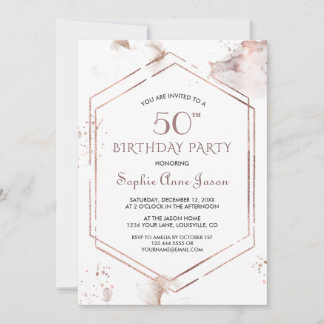 Luxuriöse Rose Gold Rahmen Waschen 50. Geburtstag Einladung